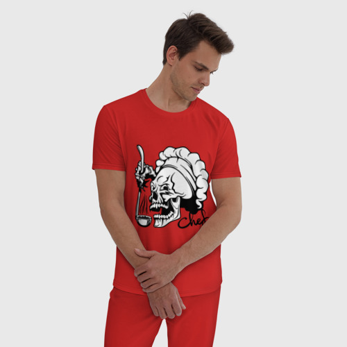 Мужская пижама хлопок Chef skull, цвет красный - фото 3