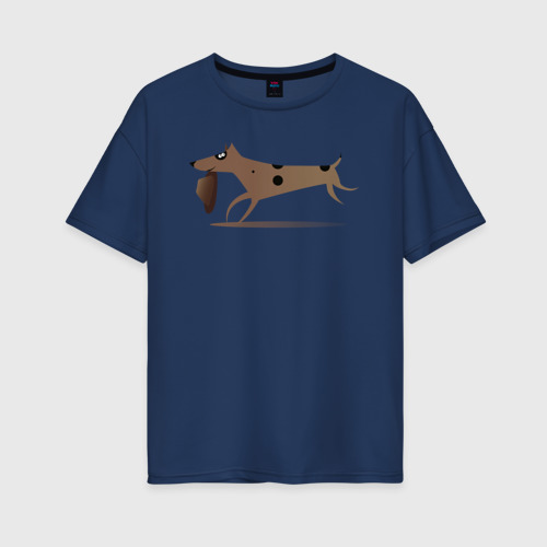Женская футболка хлопок Oversize с принтом Собака бежит с шляпой, вид спереди #2