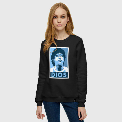 Женский свитшот хлопок с принтом Dios Maradona, фото на моделе #1