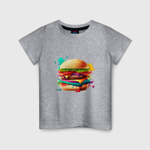 Детская футболка хлопок с принтом Сочный, мощный бургер, вид спереди #2