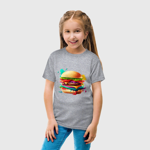 Детская футболка хлопок с принтом Сочный, мощный бургер, вид сбоку #3