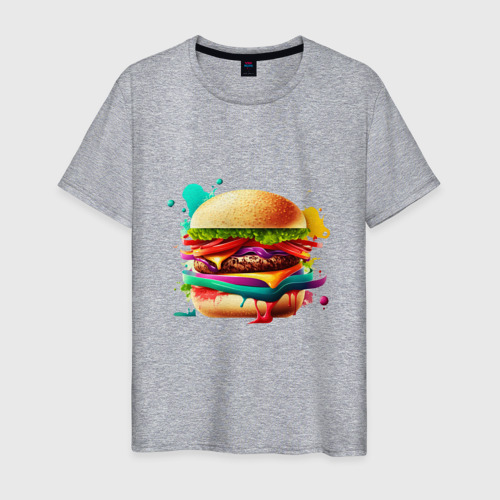 Мужская футболка хлопок с принтом Сочный, мощный бургер, вид спереди #2