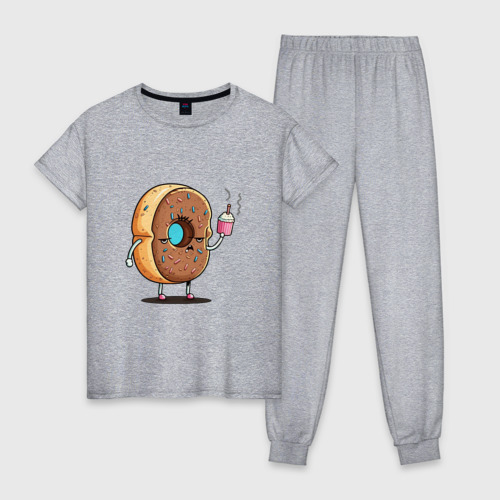 Женская пижама хлопок с принтом Пышный пончик на дрожжах, вид спереди #2