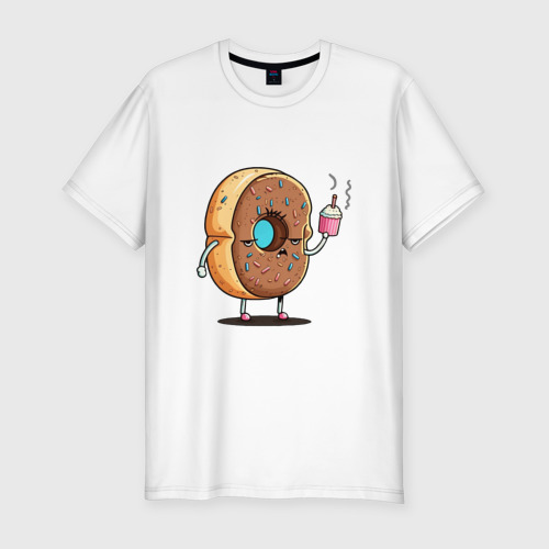 Мужская приталенная футболка из хлопка с принтом Пышный пончик на дрожжах, вид спереди №1