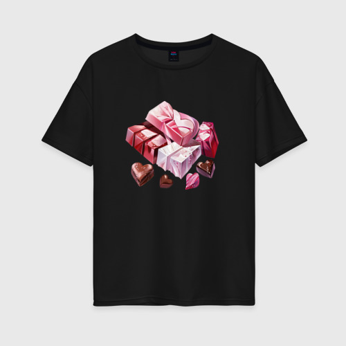 Женская футболка хлопок Oversize с принтом Сладкая любовь, вид спереди #2