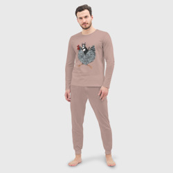 Мужская пижама с лонгсливом хлопок Кот верхом на петухе - фото 2