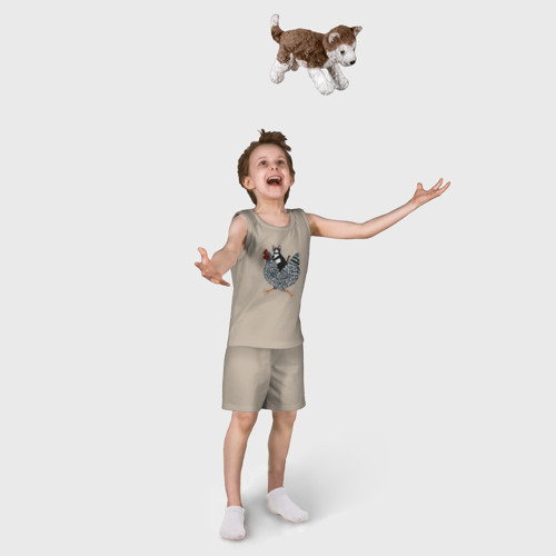 Детская пижама с шортами хлопок Кот верхом на петухе, цвет миндальный - фото 5