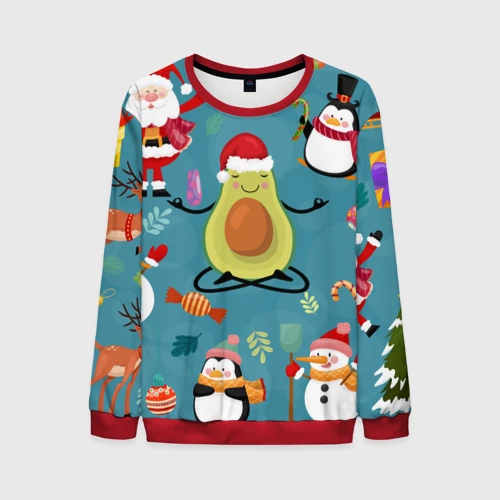 Мужской свитшот 3D Новогодний авокадо