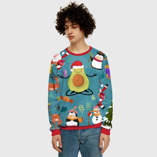 Мужской свитшот 3D Новогодний авокадо - фото 3
