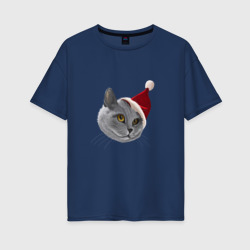 Женская футболка хлопок Oversize Праздничный кот