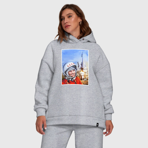 Женский костюм хлопок Oversize с принтом Юрий Гагарин на космодроме, фото #5