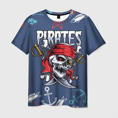 Мужская футболка 3D Пиратский череп в бандане, цвет 3D печать
