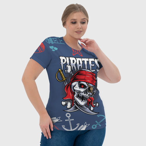 Женская футболка 3D с принтом Пиратский череп в бандане, фото #4