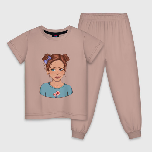Детская пижама хлопок с принтом Забавная девчонка, вид спереди #2
