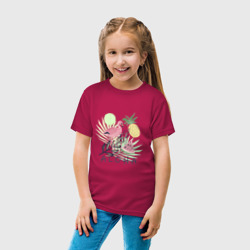 Детская футболка хлопок Розовый фламинго в листьях с фруктами - фото 2