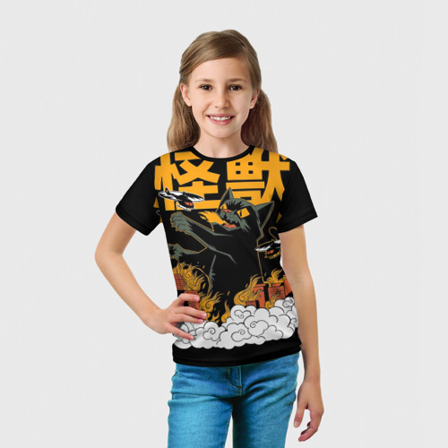 Детская футболка 3D Кот-Годзилла, цвет 3D печать - фото 5