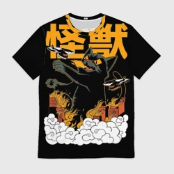 Мужская футболка 3D Кот-Годзилла