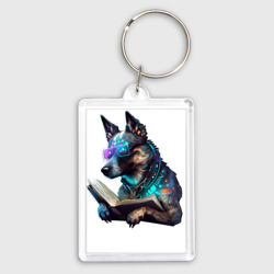 Брелок прямоугольный 35*50 Киберпанк собака с книгой
