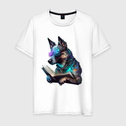 Киберпанк собака с книгой – Мужская футболка хлопок с принтом купить со скидкой в -20%