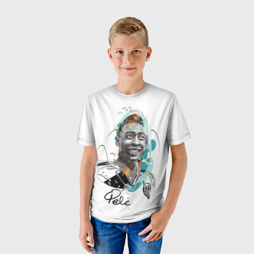Детская футболка 3D с принтом Пеле бразильский футболист, фото на моделе #1