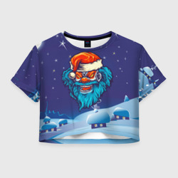 Злой Санта синяя борода – Женская футболка Crop-top 3D с принтом купить