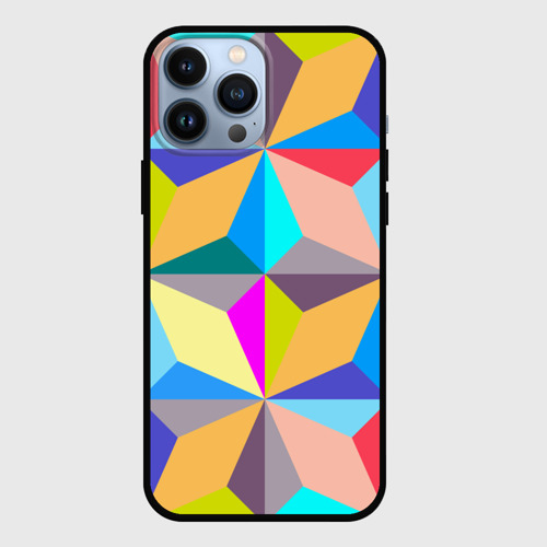 Чехол для iPhone 13 Pro Max с принтом Полностью разноцветный ромбический паттерн, вид спереди #2