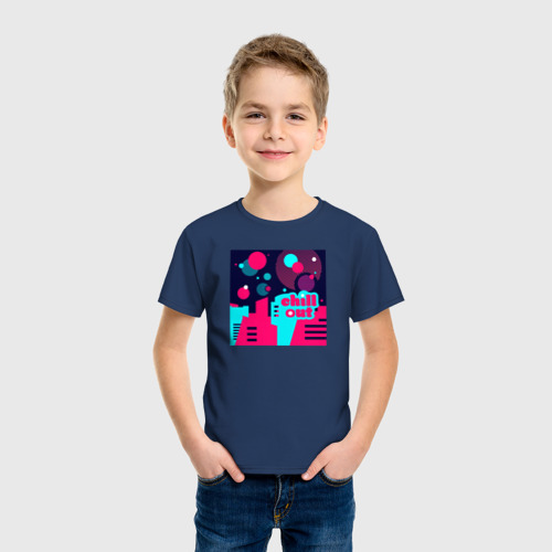 Детская футболка хлопок с принтом Chill out city minimal, фото на моделе #1
