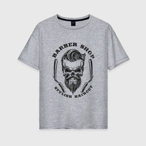 Женская футболка хлопок Oversize с принтом Barbershop Skull, Череп Барбера, вид спереди #2