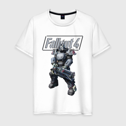 Мужская футболка из хлопка с принтом Fallout 4 - ultracite power armor, вид спереди №1