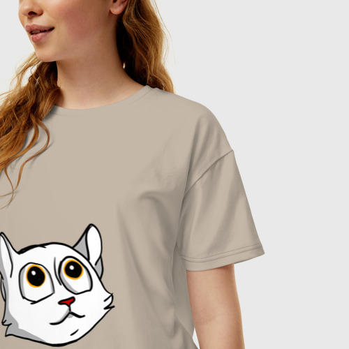 Женская футболка хлопок Oversize с принтом Милый котенок белый, фото на моделе #1