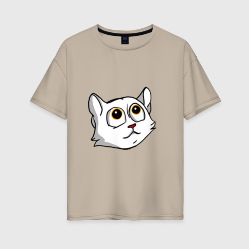 Женская футболка хлопок Oversize с принтом Милый котенок белый, вид спереди #2