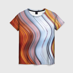 Женская футболка 3D Оранжевые и белые волнообразные линии