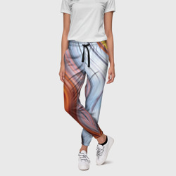 Женские брюки 3D Оранжевые и белые волнообразные линии - фото 2
