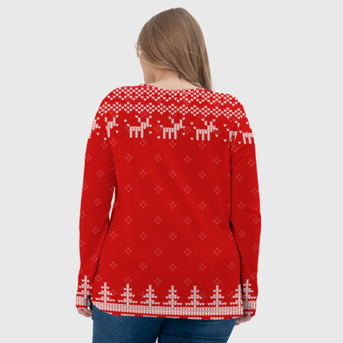 Женский лонгслив 3D с принтом Новогодняя Александра: свитер с оленями, вид сзади #2