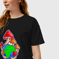 Женская футболка хлопок Oversize Грибная планета - фото 2