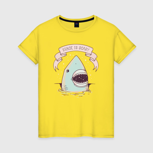 Женская футболка хлопок Космос страшный, цвет желтый