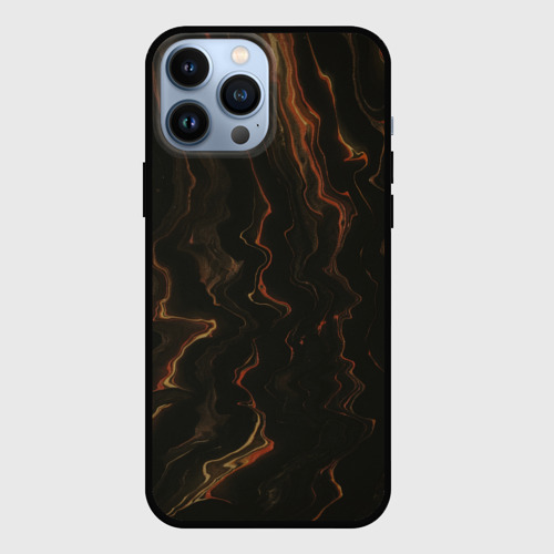 Чехол для iPhone 13 Pro Max с принтом Тёмно-оранжевые волны во тьме, вид спереди #2