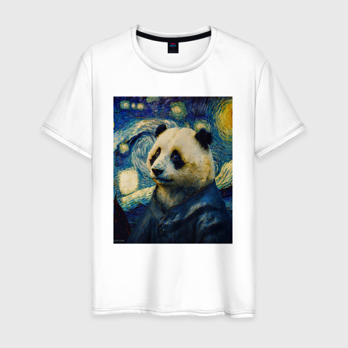Мужская футболка из хлопка с принтом Панда Ван Гога, вид спереди №1