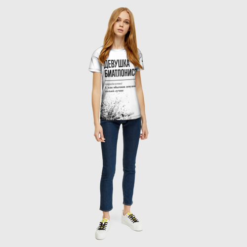 Женская футболка 3D с принтом Девушка биатлонист - определение на светлом фоне, вид сбоку #3