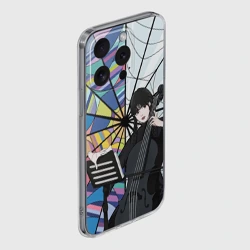 Чехол для iPhone 15 Pro силиконовый с защитой камеры Уэнсдэй играет на виолончели на фоне окна - фото 2