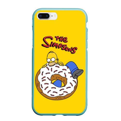 Чехол для iPhone 7Plus/8 Plus матовый с принтом Гомер Симпсон ест пончик, вид спереди #2