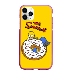 Чехол для iPhone 11 Pro Max матовый Гомер Симпсон ест пончик