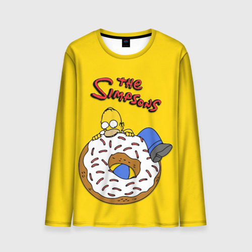 Мужской лонгслив 3D с принтом Гомер Симпсон ест пончик, вид спереди #2