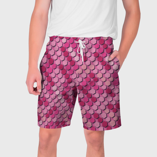 Мужские шорты 3D с принтом Розовый камуфляж, вид спереди #2