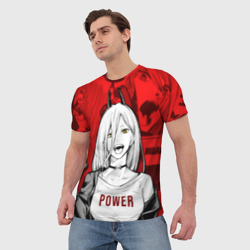 Футболка с принтом Chainsaw Man: Power для женщины, вид на модели спереди №2. Цвет основы: белый