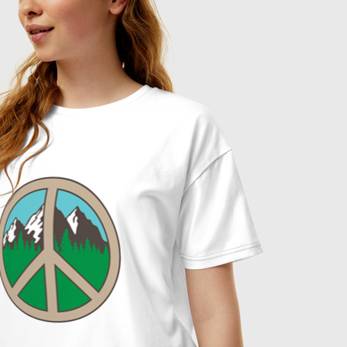 Женская футболка хлопок Oversize Peace nature, цвет белый - фото 3