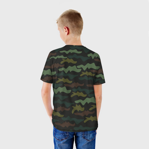 Детская футболка 3D с принтом Камуфляж хакки, вид сзади #2