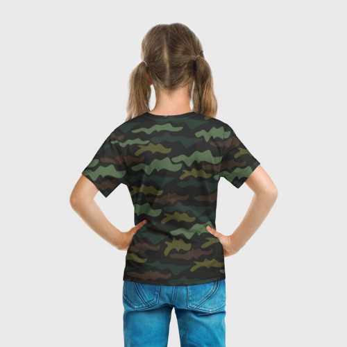 Детская футболка 3D с принтом Камуфляж хакки, вид сзади #2