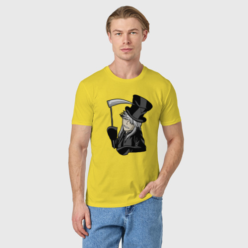 Мужская футболка хлопок с принтом Гробовщик с косой, фото на моделе #1