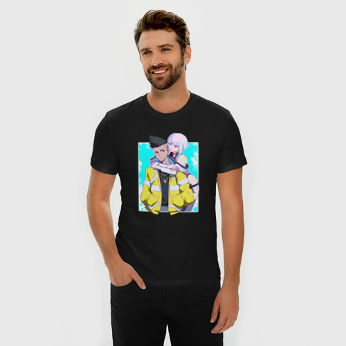 Мужская футболка хлопок Slim Дэвид и Люси: Cyberpunk Edgerunners, цвет черный - фото 3